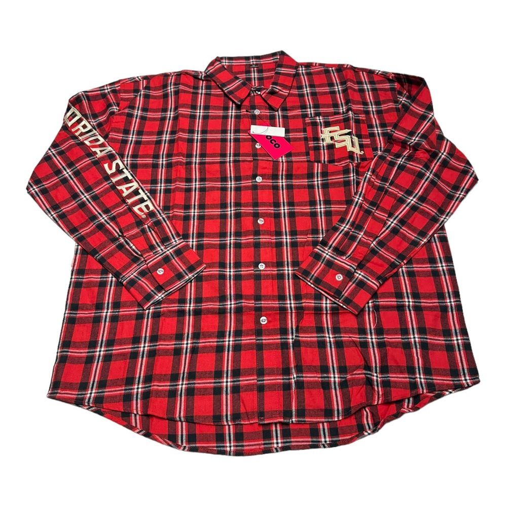 NWT Men's FOCO Florida State Seminoles FSU Plaid Long Sleeve Flannel Shirt Sz XL
